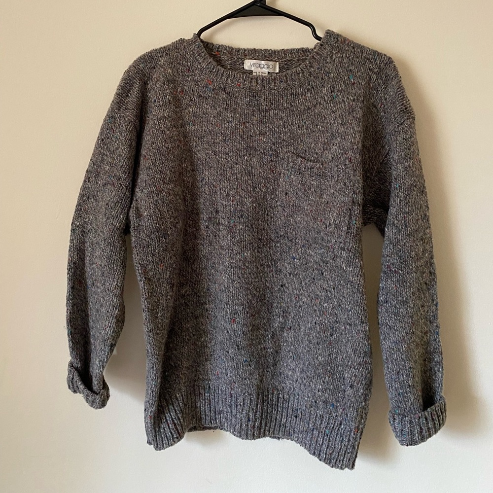Vintage Heather Gray Sweater w multicolor flecks and breast pocket